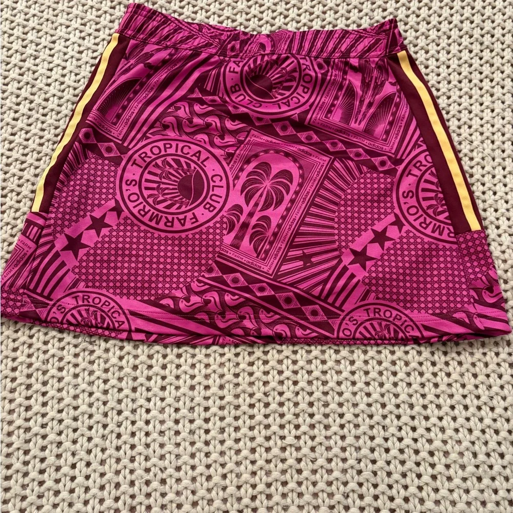 FARM Rio x Adidas Pink Tropical Print Mini Skirt with Gold Stripes - Picture 4 of 12
